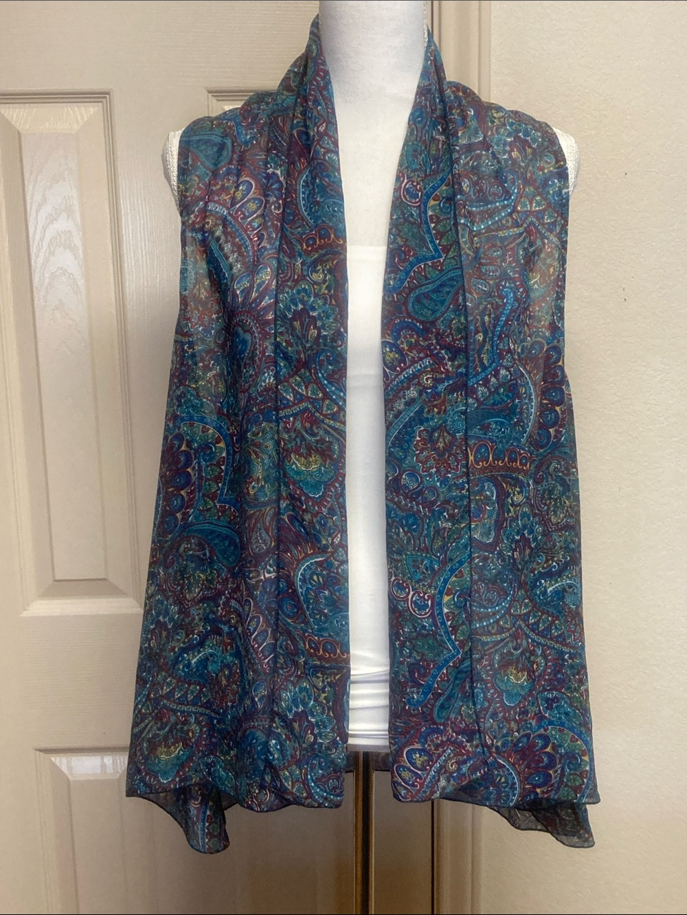 Cha Cha Vente Sheer Paisley Boho Hi-Lo Tunic Vest Size L